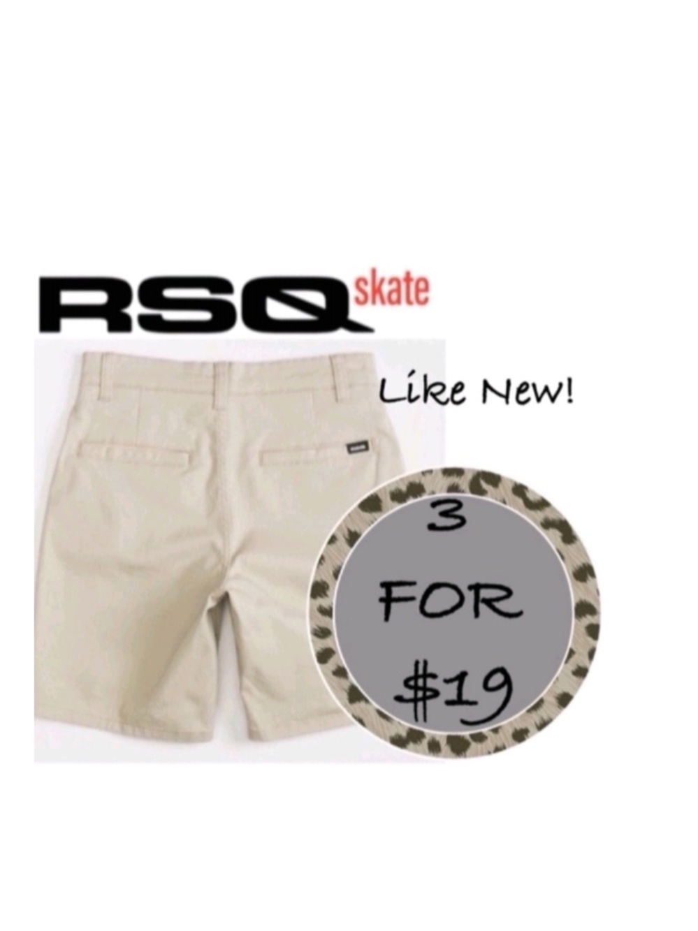 3/$19 RSQ Khaki Chino flat front Shorts